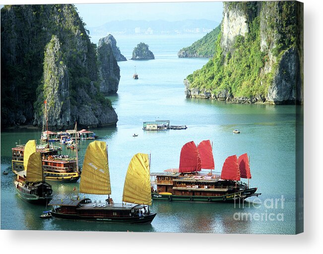 Vietnam Acrylic Print featuring the photograph Halong Bay Sails 01 by Rick Piper Photography
