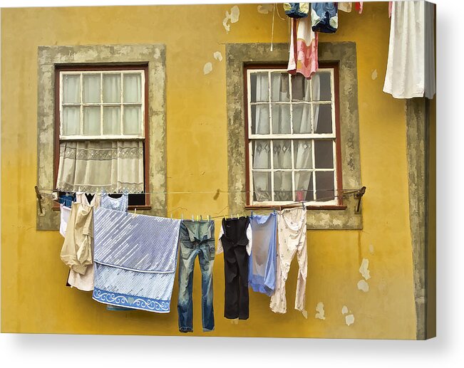 Portugal Acrylic Print featuring the painting Hanging Clothes of Old Europe II by David Letts