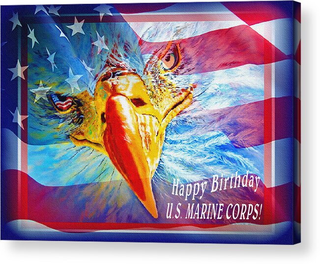 Marine Acrylic Print featuring the painting Happy Birthday Marine Corps by Donna Proctor