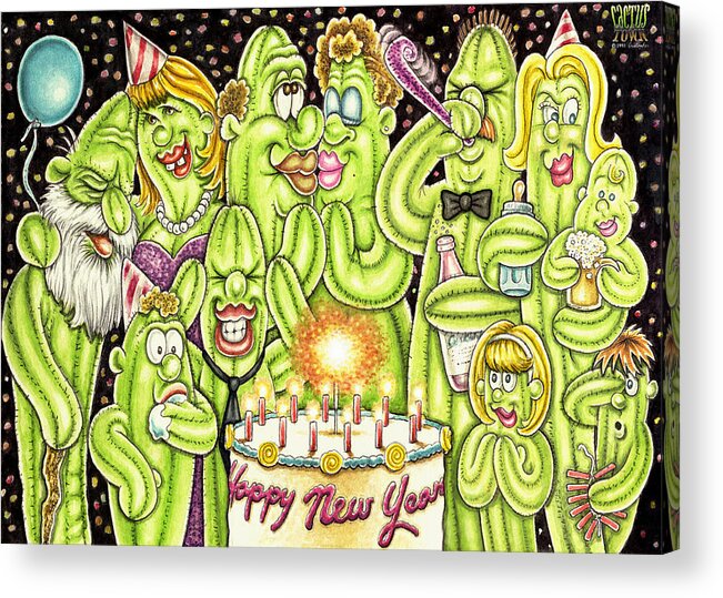 Cactus Town Acrylic Print featuring the painting Happy New Year by Cristophers Dream Artistry