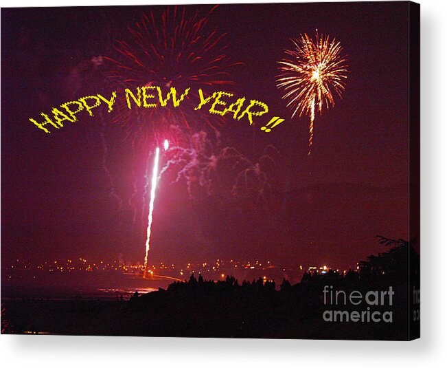 Fire Works Acrylic Print featuring the photograph happy New Year fireworks by Gary Brandes