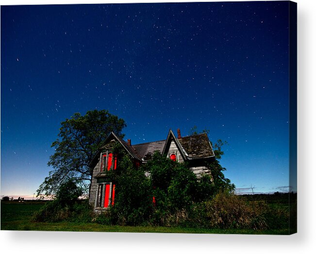 Abandoned Acrylic Print featuring the photograph Haunted Farmhouse at Night by Cale Best