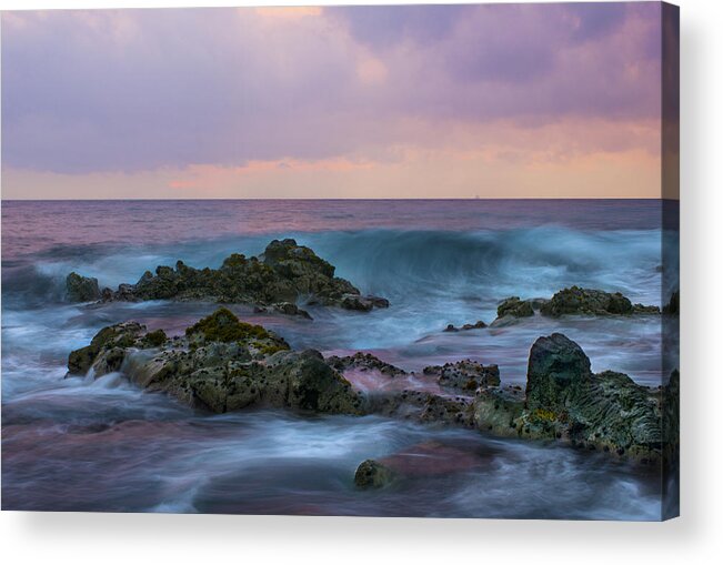 Hawaii Acrylic Print featuring the photograph Hawaiian Waves at Sunset by Bryant Coffey