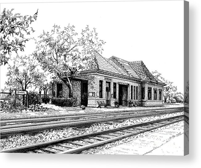 Train Acrylic Print featuring the drawing Hinsdale Train Station by Mary Palmer