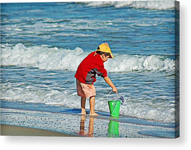 Children Acrylic Print featuring the photograph Hold on to your Hat by Linda Brown