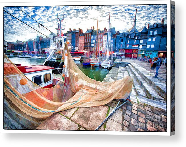 Boat Acrylic Print featuring the photograph Honfleur Fixing the Nets by Jack Torcello