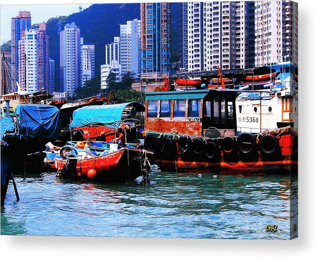 Chinese Acrylic Print featuring the painting Hong Kong Harbor Boats by CHAZ Daugherty
