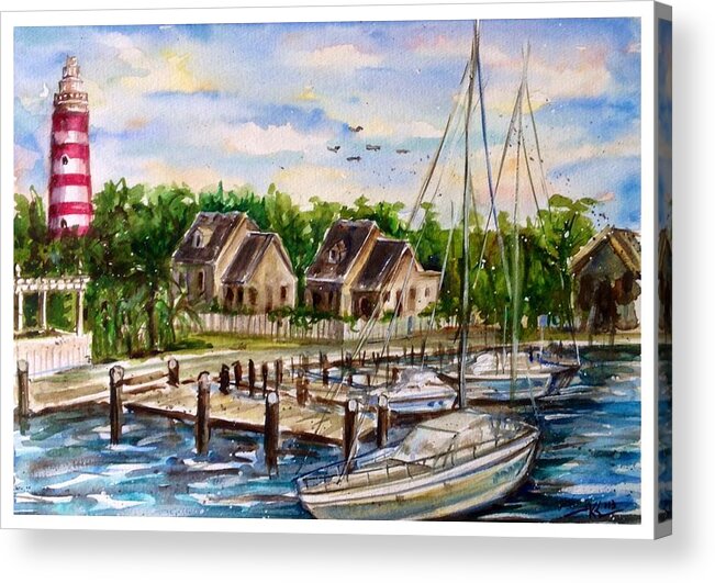 Lighthouse Acrylic Print featuring the painting Hope town by Katerina Kovatcheva