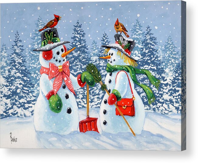 Snowman Acrylic Print featuring the painting Howdy Neighbour by Richard De Wolfe