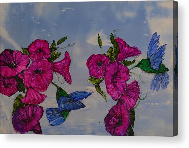 Hummingbirds Acrylic Print featuring the painting Humingbird Heaven by Linda Brown