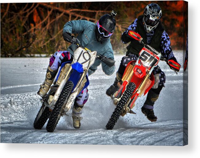 Ice Racing Acrylic Print featuring the photograph Ice Cicle Cycles by Robert McCubbin