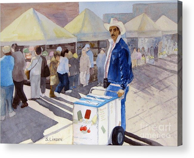 Portraits - Man - Vendor At Street Fair Acrylic Print featuring the painting Ice cream man by Sandy Linden
