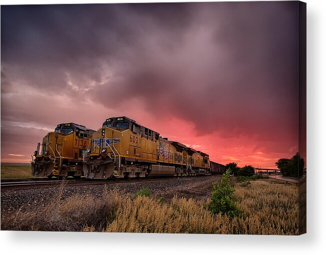 Train Acrylic Print featuring the photograph In Waiting by Thomas Zimmerman