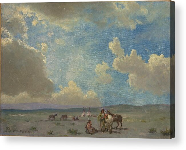 Albert Bierstadt Acrylic Print featuring the painting Indian Encampment by Albert Bierstadt