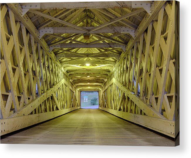 Tranquility Acrylic Print featuring the photograph Inside The West Cornwall Covered Bridge by Enzo Figueres