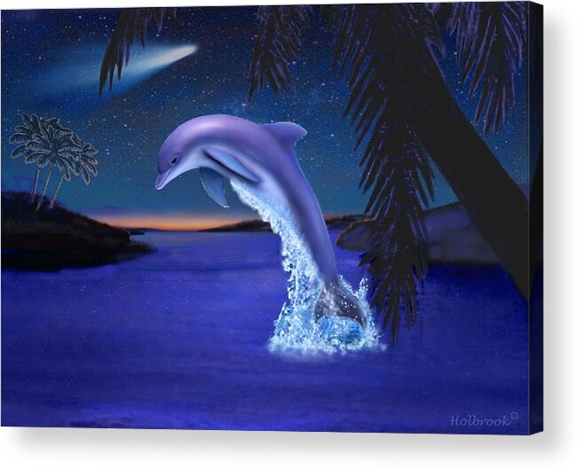 Dolphin Art Acrylic Print featuring the digital art Jumping For Joy by Glenn Holbrook