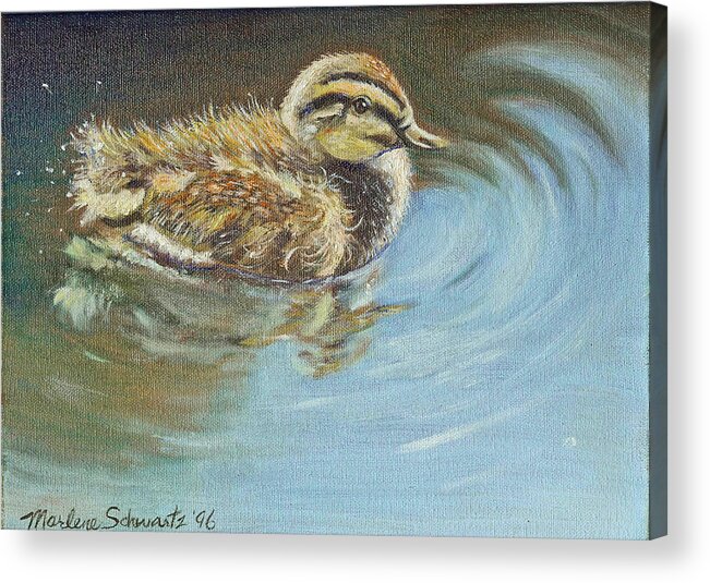 Baby Duck Acrylic Print featuring the painting Just Ducky by Marlene Schwartz Massey
