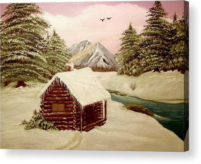 Log Cabin Acrylic Print featuring the painting Kelly's Retreat by Sheri Keith