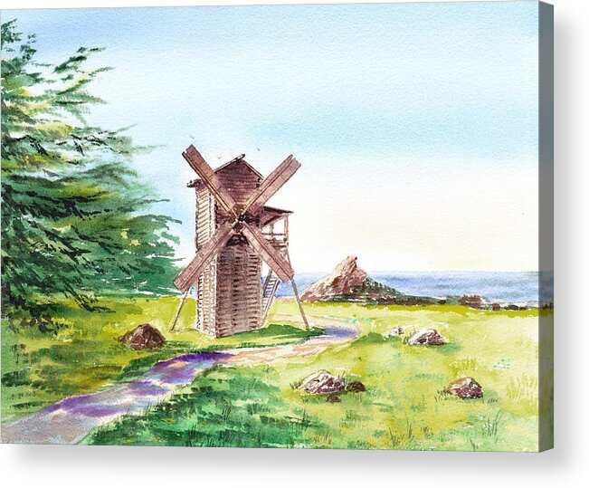 Landscape Acrylic Print featuring the painting Landscapes Of California Fort Ross Windmill by Irina Sztukowski