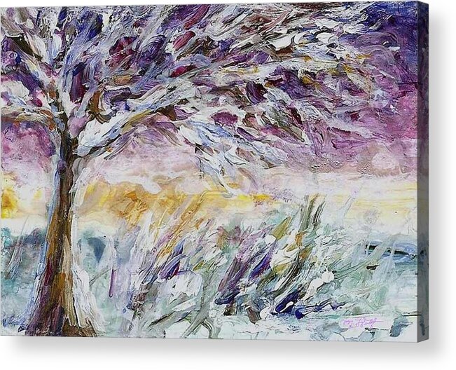 Landscape Acrylic Print featuring the painting Lavender Morning by Mary Wolf