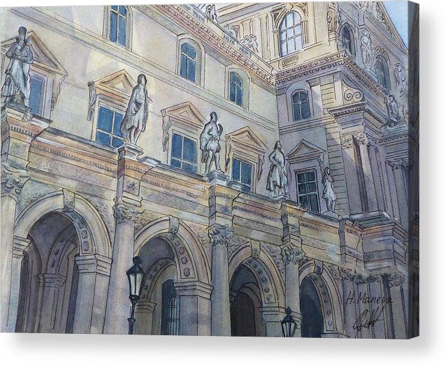 Architecture Acrylic Print featuring the painting Le Louvre III by Henrieta Maneva