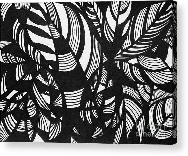 Black And White Acrylic Print featuring the drawing Leaves by Lynellen Nielsen