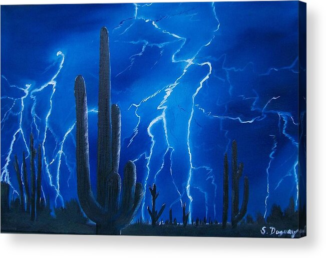 Desert Acrylic Print featuring the painting Lightning over the Sonoran by Sharon Duguay