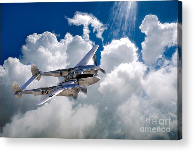 Military Acrylic Print featuring the digital art Lockheed P-38 Lightning by Wernher Krutein