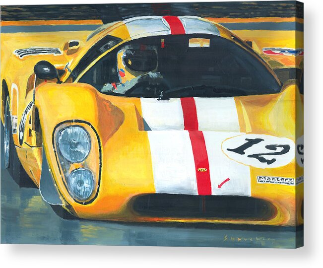 Acrilic On Canvas Acrylic Print featuring the painting Lola T70 Mkiii/b 1969/1970 Season Cars Sebring Le Mans by Yuriy Shevchuk
