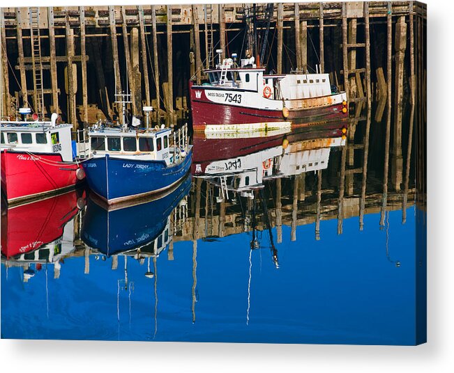 Nova Scotia Acrylic Print featuring the photograph Boats and Reflections at Low Tide on Digby Bay Nova Scotia by Ginger Wakem