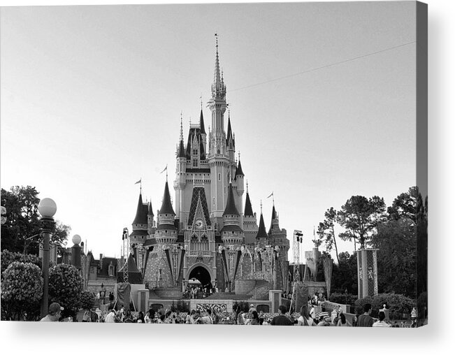 Castle Acrylic Print featuring the photograph Magic Kingdom Castle In Black And White by Thomas Woolworth