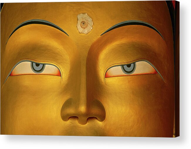 Hh Acrylic Print featuring the photograph Maitreya Close Up Of Buddha by Colin Monteath