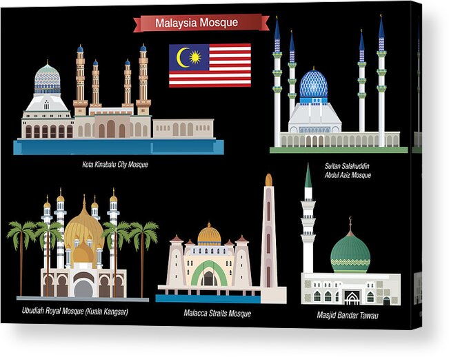 Built Structure Acrylic Print featuring the drawing Malaysia Mosque by Drmakkoy