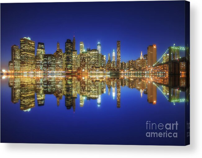 Yhun Suarez Acrylic Print featuring the photograph Manhattan Nite Lites NYC 2.0 by Yhun Suarez