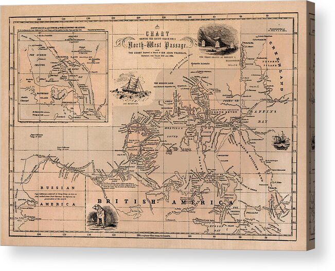 Northwest Passage Acrylic Print featuring the photograph Map of the Northwest Passage 1856 by Andrew Fare