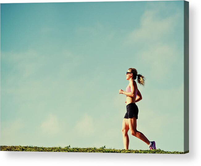 Mature Adult Acrylic Print featuring the photograph Mature Woman Jogging Outdoors by Anouchka