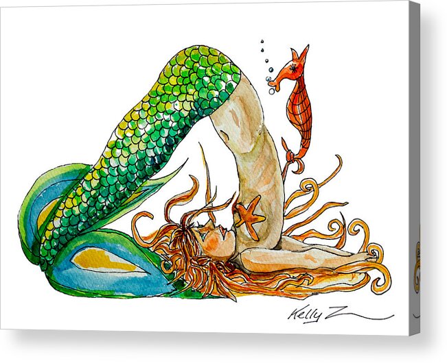 Sirena Acrylic Print featuring the painting Mermaid Plow Pose by Kelly Smith