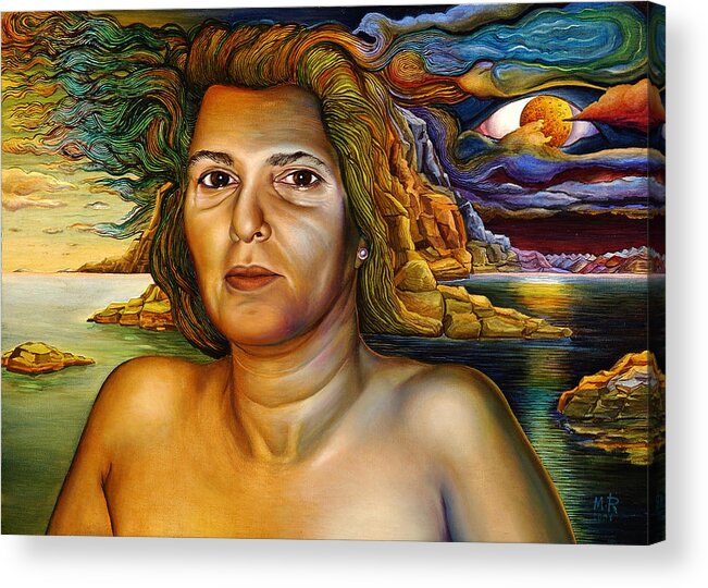 Surrealism Acrylic Print featuring the painting Michali Part Of Nature by Moshe Rosental