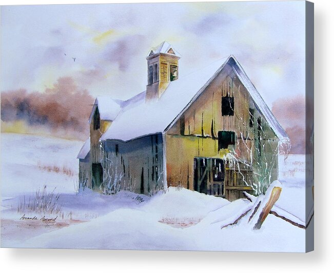 Barn Acrylic Print featuring the painting Middlebury Barn in Winter by Amanda Amend