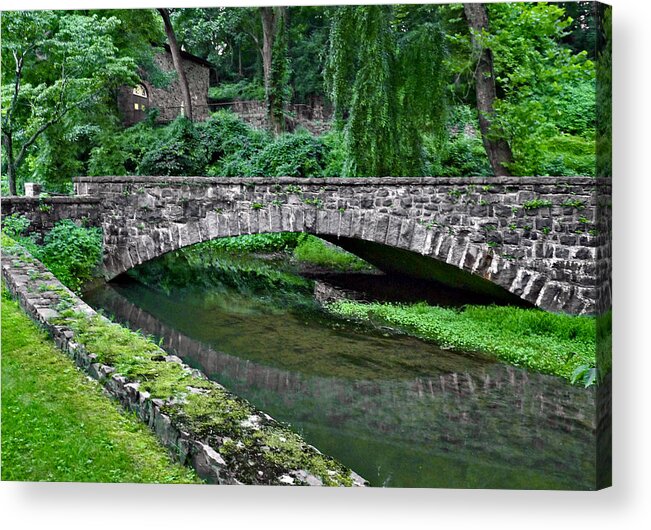 Architecture Acrylic Print featuring the photograph Mill Race Bridge. Hagley Museum. by Chris Kusik