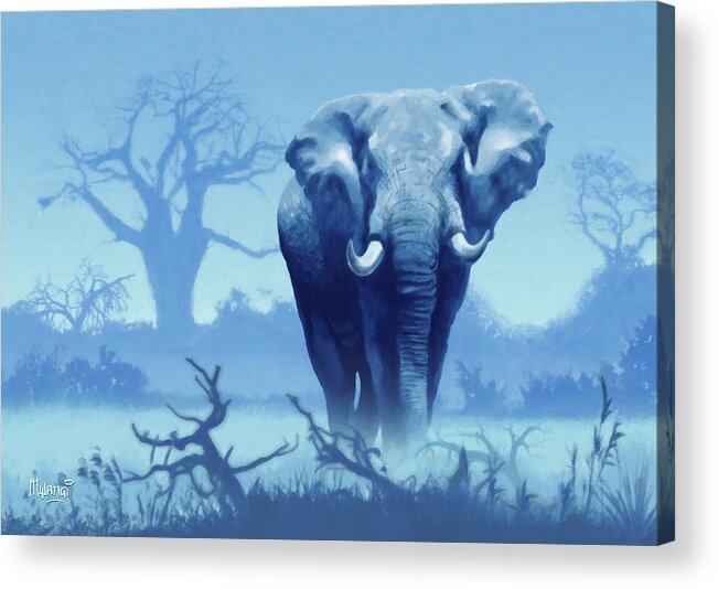 Blue Acrylic Print featuring the digital art Misty Blue Morning in the Tsavo by Anthony Mwangi