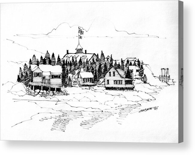 Monhegan Island Acrylic Print featuring the drawing Monhegan Village 1987 by Richard Wambach