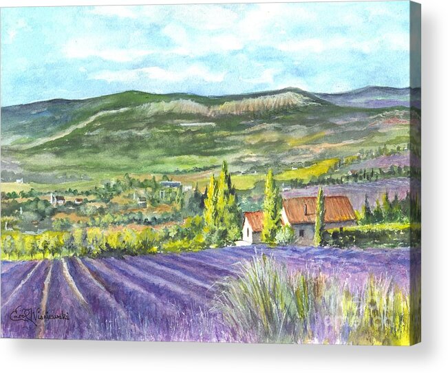 Watercolor Acrylic Print featuring the painting Montagne de Lure in Provence France by Carol Wisniewski
