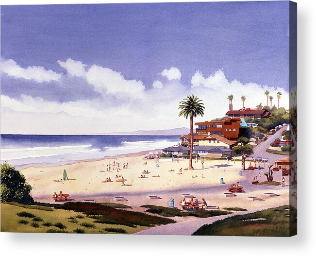 Beach Acrylic Print featuring the painting Moonlight Beach Encinitas by Mary Helmreich