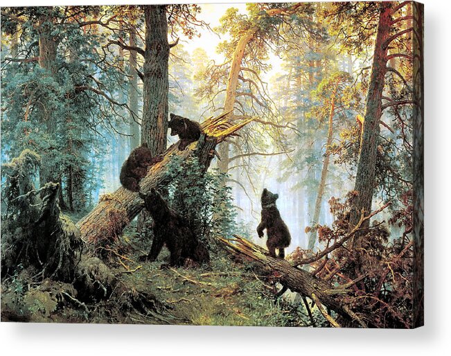 Morning In A Pine Forest Acrylic Print featuring the digital art Morning In A Pine Forest by Ivan Shishkin