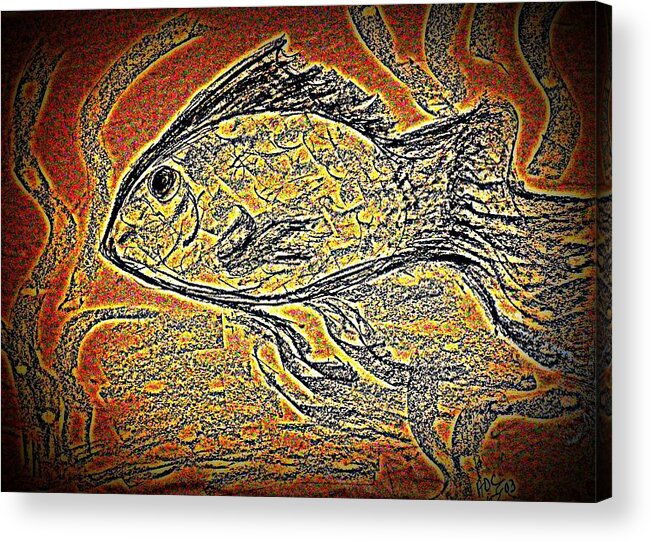Charcoal Acrylic Print featuring the digital art Mosaic Goldfish in Charcoal by Antonia Citrino