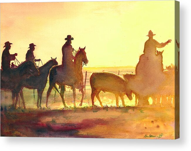 Cow Prints Acrylic Print featuring the painting Moving Cows by Don Dane