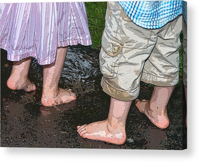 Tiny Feet Acrylic Print featuring the photograph Mud Puddles by Georgette Grossman