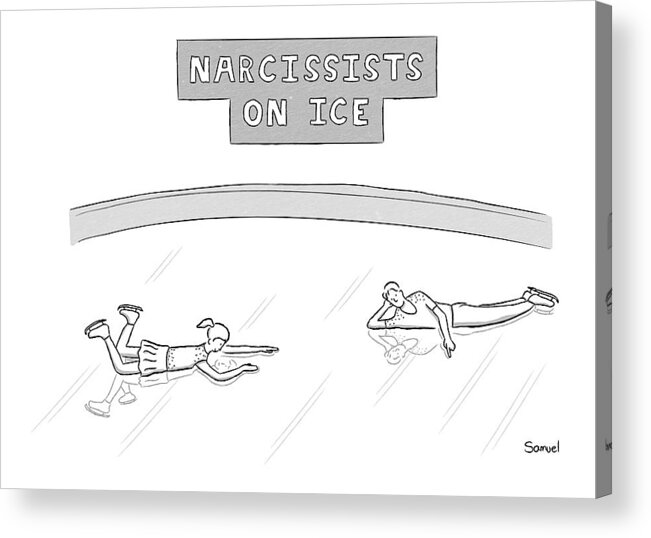 Captionless Acrylic Print featuring the drawing Narcissists On Ice -- Two Figure Skaters Stare by Jacob Samuel