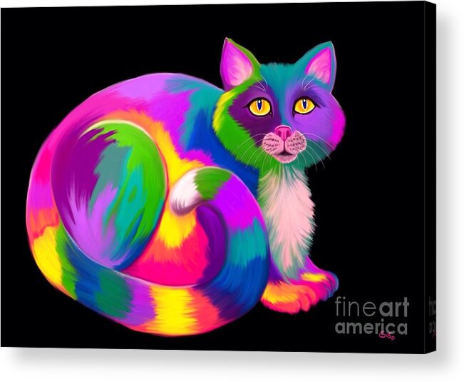 Colorful Cat Artwork Acrylic Print featuring the painting Neon Bright Cat by Nick Gustafson